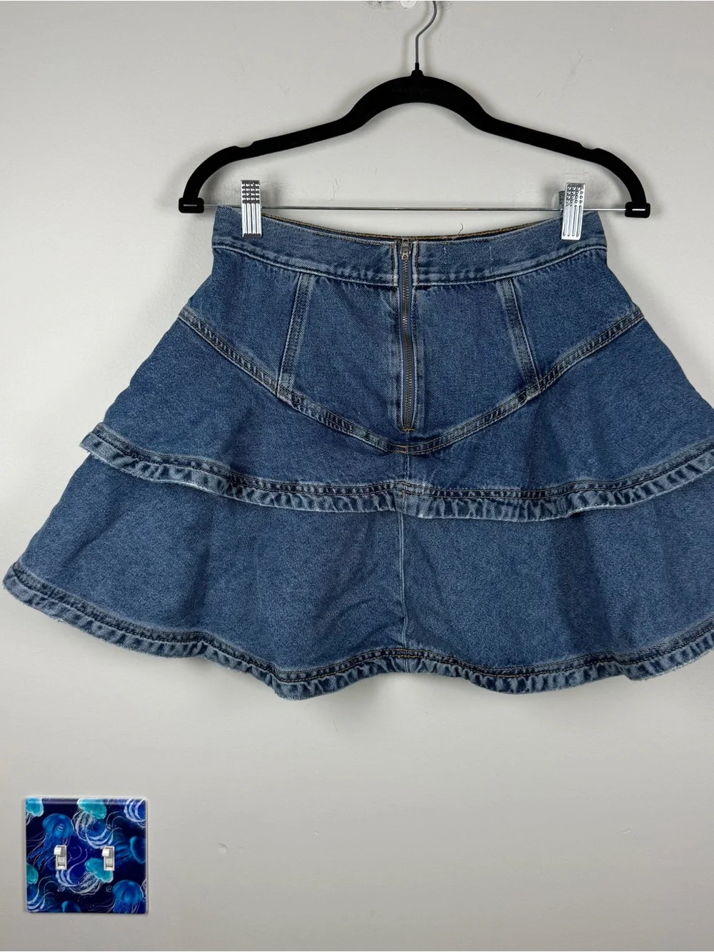 Pilcro Anthropology Yoked Ruffle Mini Denim Blue Jean Western Skirt Size 6